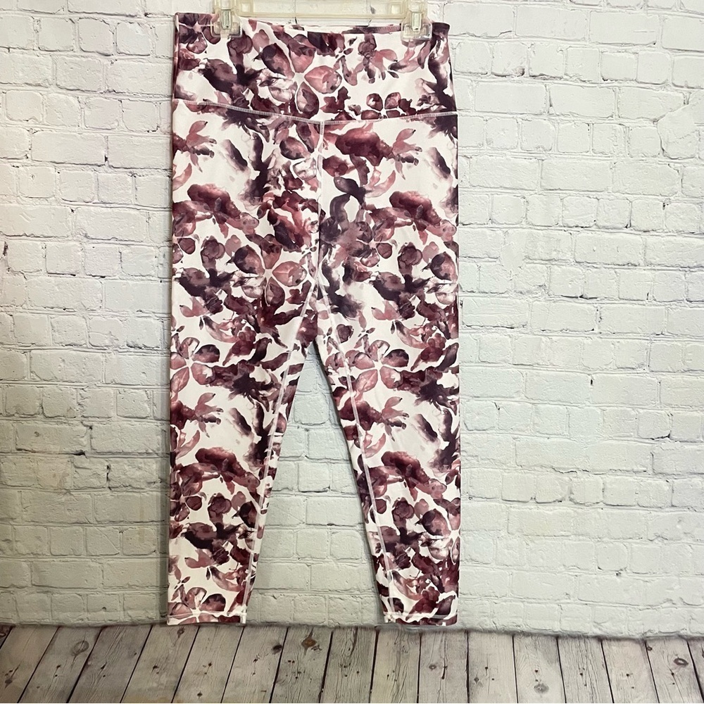 White Pink Purple Yoga Workout Leggings Pants Size: XL